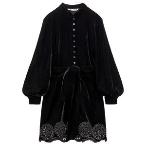 Zara Dresses Velvet Embroidered Belted Cocktail Dress